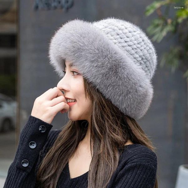 Berets Damen Gewebte Mütze Verdickte Nerzhaar Fischer Winter Echtpelz Prinzessin Top Outdoor Casual Gehörschutz