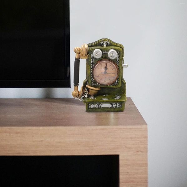 Relógios de mesa 2pcs armário de decoração vintage resina artesanato ornamento telefonia em forma de telefone em forma de relógio