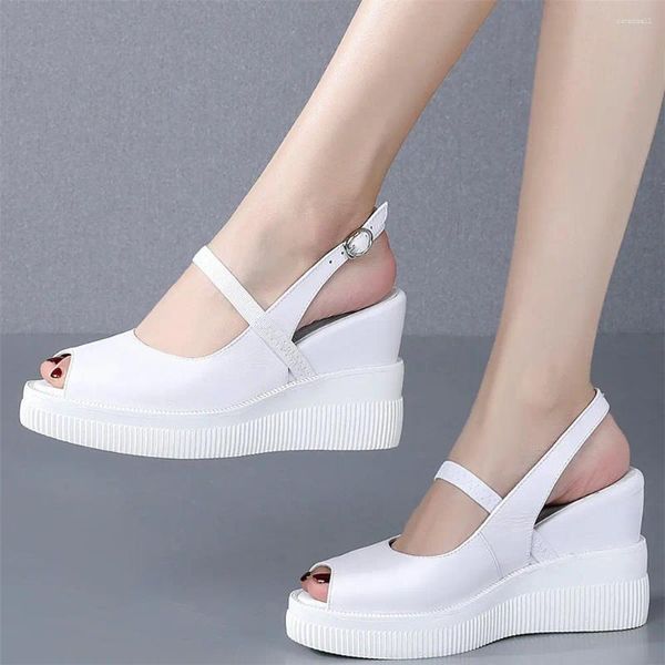 Sandalen Zurück Strap Plattform Pumpen Frauen Echtes Leder Keil High Heel Gladiator Weiblichen Sommer Peep Toe Mary Janes Casual Schuhe