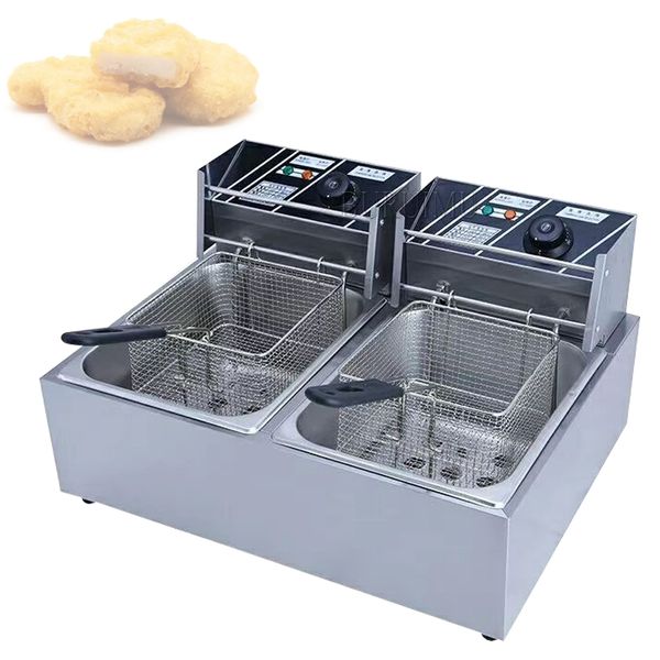 Fritadeira elétrica com dois tanques removíveis Fritadeira de bancada comercial para batatas fritas de frango fritar batatas fritas