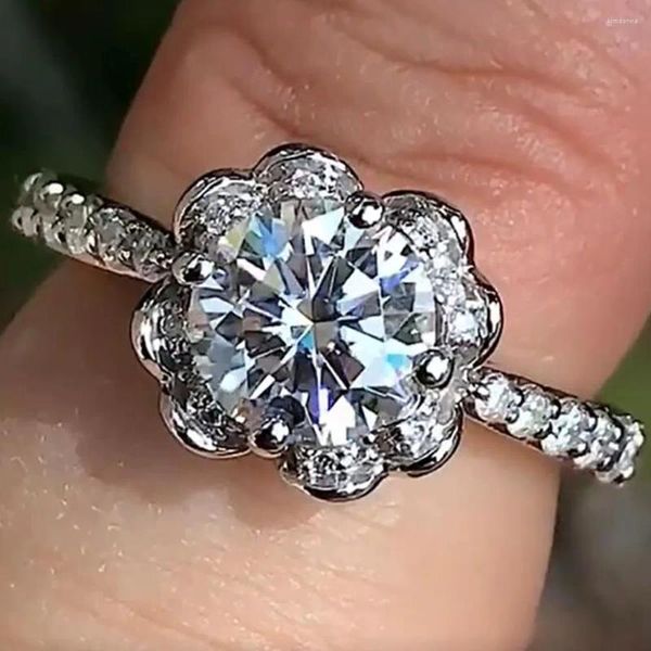 Anéis de cluster sólido 18k ouro branco mulheres festa de casamento aniversário anel de noivado 1 2 3 4 5 redondo moissanite diamante flor na moda