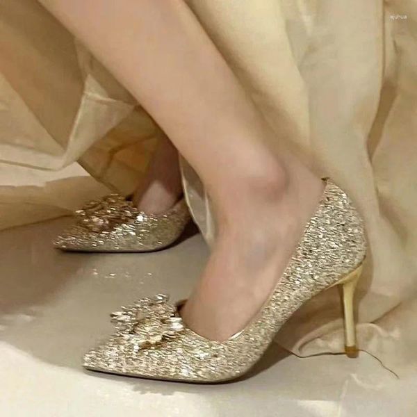 Elbise ayakkabıları sivri uçlu ince topuk moda seksi kadınlar süper yüksek 12 cm büyük altın gümüş topuklu ziyafet