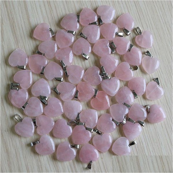 Encantos Pedra Natural Rosa Quartzo Rosa Formato de Coração Branco Preto Cristal Pingentes Para Brincos Colar Acessórios Fazer Jóias Gota Dhcal