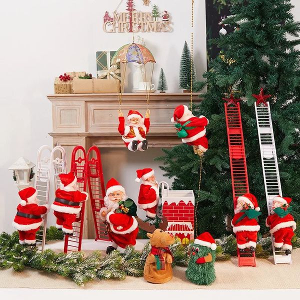 Decorazioni natalizie 2024 Babbo Natale Scala da arrampicata Bambola elettrica di Babbo Natale Albero di Natale Ornamento da appendere Decorazione da parete per porta interna esterna 231121