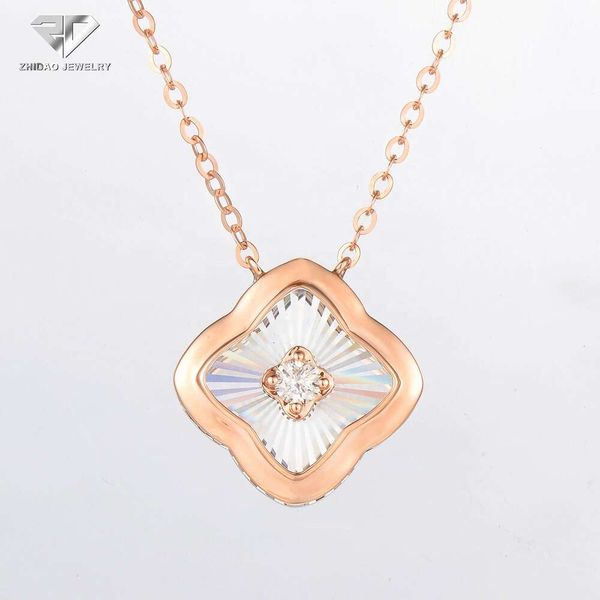 Großhandel, hochwertiger Feingold-Diamant-Schmuck, glückliches vierblättriges Kleeblatt, modische Anhänger-Halskette für Frauen