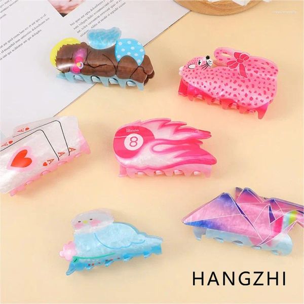 Pinces à cheveux HANGZHI Creative Billard Ange Léopard Grab Clip Coloré Mignon Coiffe Acrylique Pour Les Femmes Unique Accessoire Personnalisé