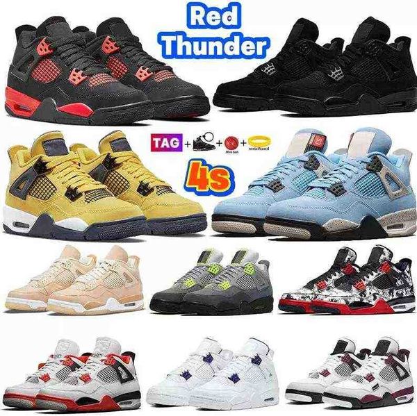 Top-Qualität 4 Basketballschuhe Fire Red Thunder 4s University Blue Black Cat Herren Turnschuhe Weiß Oreo Shimmer Metallic Purple ge Pure