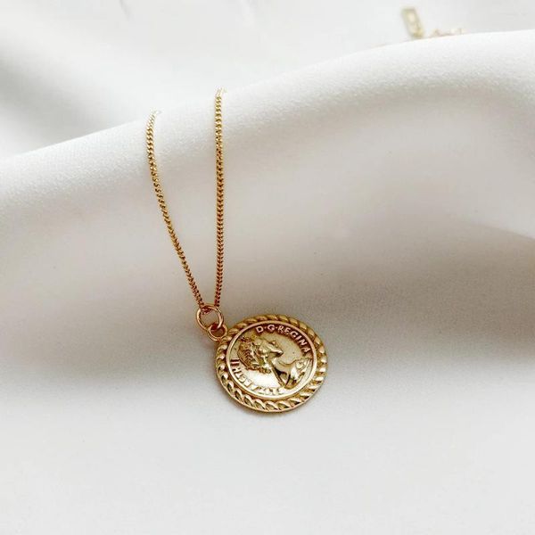 Anhänger S925 Sterling Silber Vintage Gold Elizabeth Anhänger Runde Münze Einfache Elegante Kreative Für Frau Festival Geschenk