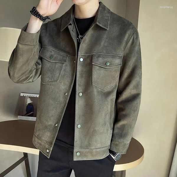 Männer Jacken 2023 Hohe Qualität Wildleder Jacke Männer Business Casual Outwear Soziale Streetwear Bomber Revers Windjacke Mantel Kleidung