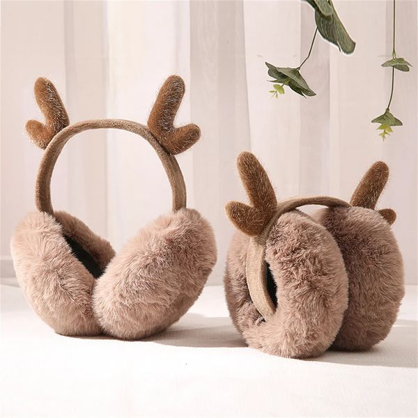 Ear Muffs Soft Plush Earmuffs para Mulheres Natal Antlers Inverno Quente Aquecedor Earflap Outdoor Proteção Fria Capa de Pele Fones de Ouvido 231121