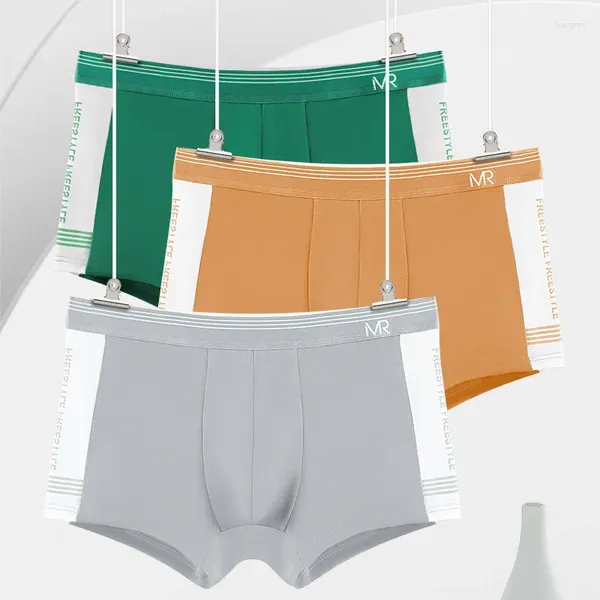 Unterhosen, trendige Herren-Unterwäsche aus reiner Baumwolle, mittlere Taille, Platzbeutel, Schritt-Boxershorts