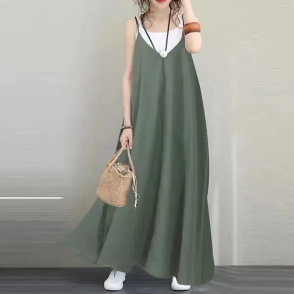 Abiti casual Taglie forti 5XL Abito estivo Solido cinturino per spaghetti Allentato vestito estivo per le donne Tuta oversize lunga maxi abiti