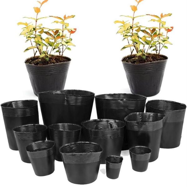 Vasos de plantadores 20-300pcs 15 tamanhos de plástico crescer pote de berçário casa jardim sacos de plantio para flores vegetais recipiente de planta sta3096