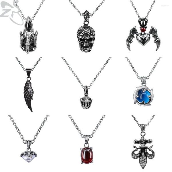 Anhänger Halsketten ZS Punk Edelstahl Kette Halskette Herren Totenkopf Schaukel Kolye Rock Roll Kpop Halsschmuck Choker Gothic