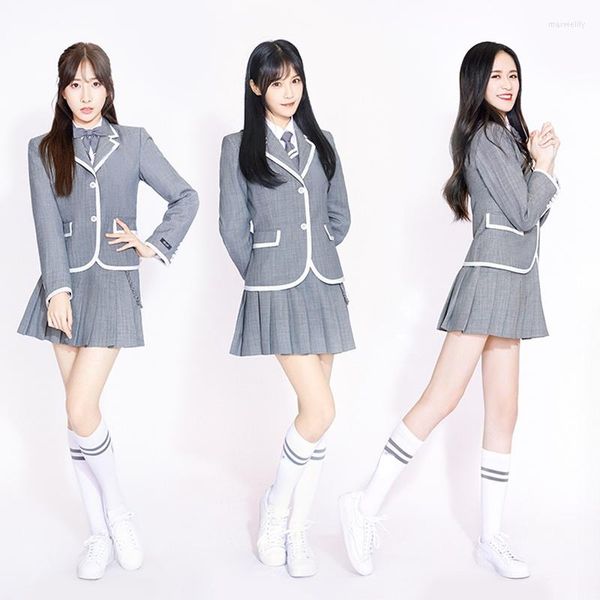 Arbeitskleider Kpop Girl Group Damen Langarm Blazer Hemden Tanz Kostüm Tops Cheerleader Nachtclub Mini Faltenrock Rave