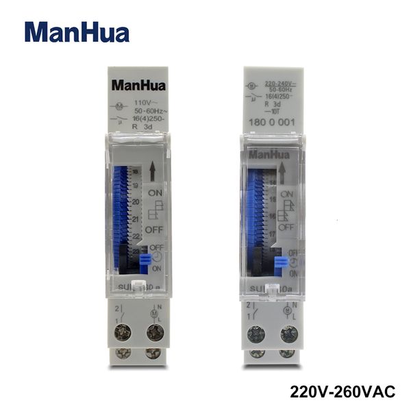 Timer ManHua Interruttore analogico meccanico 24 ore 110V/220-240VAC Guida DIN programmabile SUL180a 230422
