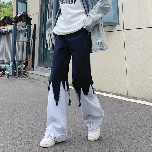 Jeans da uomo 2023 Y2K Moda Nero Bianco Impiombato Baggy Svasato Impilati Pantaloni Per Uomo Abbigliamento Donna Gamba Larga Pantaloni Lunghi Ropa Hombre