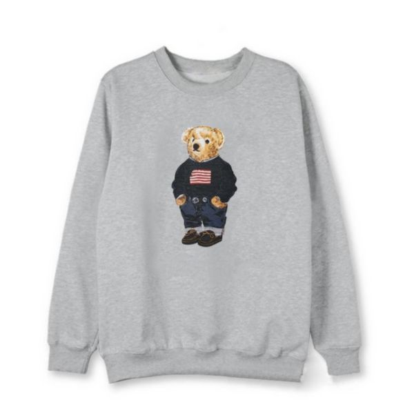 graues Herren-Sweatshirt 2024 neuer Pullover Luxus passender QR-Code Herren-Winter-Baumwolldruck Little Bear Print Langarm Casual Plus Size Fashion S-2XL