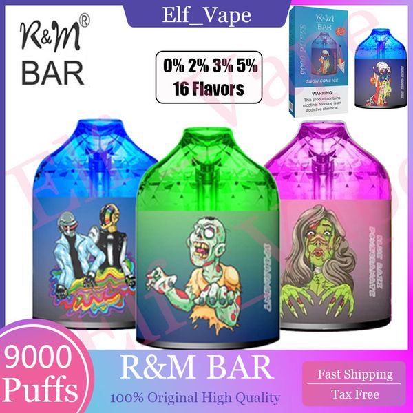 RM RM ORIGINAL 9000 PUFFS PUFFS Disponível Cigarro eletrônico Vape Pen 15ml 650mAh Bateria recarregável Tipo C Bobina de malha 16 sabores 0% 2% 3% 5% Disponível 9K Puff