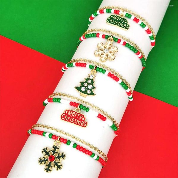 Link Armbänder Weihnachten Geflochtenes Seil Armband Weihnachtsmann Elch Weihnachtsbaum Legierung Anhänger Für Frauen Mädchen Party Schmuck Geschenke