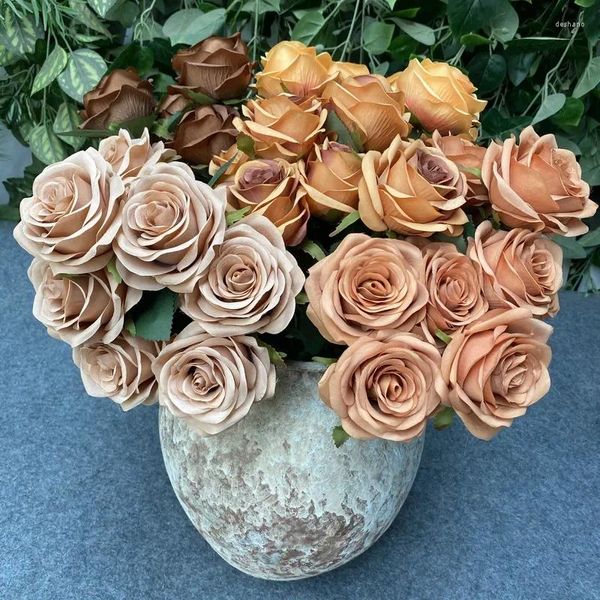Fiori decorativi 1 pezzo 9 fiori di rosa artificiali bouquet di rose di seta aspetto reale finto per centrotavola di nozze a casa decorazioni per feste
