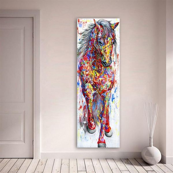 QKART Arte della parete Pittura Stampa su tela Immagine animale Stampe animali Poster Il cavallo in piedi per soggiorno Decorazioni per la casa Senza cornice LJ255V