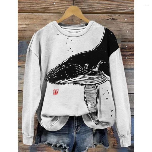 Felpe con cappuccio da donna Pullover Sea Life Dolphin Turtle Print Felpe girocollo Felpe basic allentate da strada a maniche lunghe Autunno Inverno