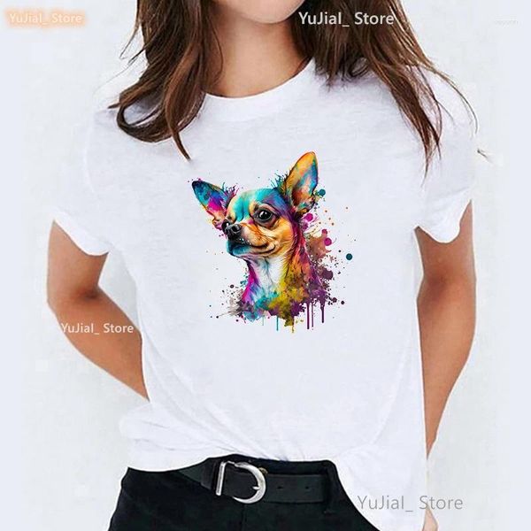 T-shirt da donna Colorate Chihuahua/Cane Boxer/Yorkshire Terrier/Pastore Tedesco/Bassotto Stampa Camicia Donna Kawaii Amante dei Cani Tshirt Femme