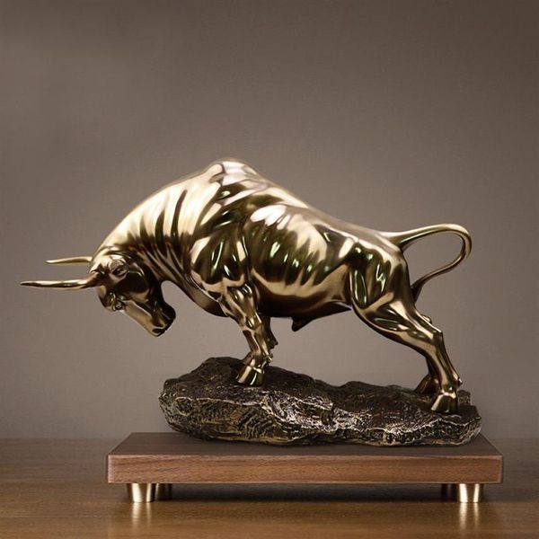 NUOVO Golden Wall Bull Figurine Street Sculptu rame fuso a freddo Decorazione della casa regalo per la decorazione dell'ufficio Ornamento artigianale264a