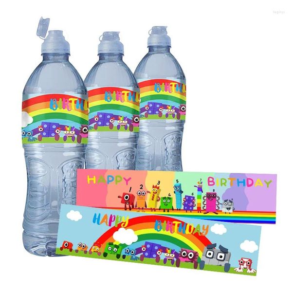 Party Supplies 24 Stück benutzerdefinierte Cartoon-Nummernblöcke Wasserflasche Weinetiketten Süßigkeitentüte Box Wrapper Aufkleber Babyparty Geburtstagsdekorationen