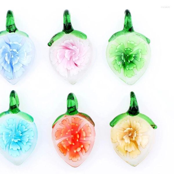 Anhänger-Halsketten Qianbei Großhandel 6 Stück handgefertigte Murano-Lampwork-Glas-Mix-Farben-Blumen-Tropfen-Fit-Halskette