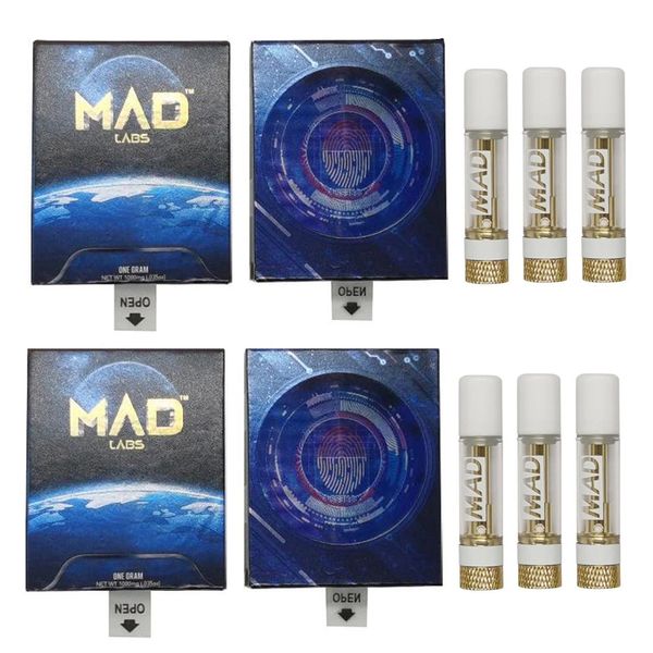 Boş Mad Labs Tank Atomizer Diposable Vape Kalem Pod Ambalajı 1ml 1.0ml 1000mg 1G 0.8ml 510 İplik Seramik Bobini