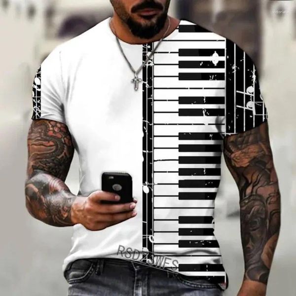T-shirt da uomo Tasto di pianoforte Nota musicale Stampa 3D T-shirt a maniche corte Moda Oversize Estate Top Tee Streetwear Maglietta casual maschile