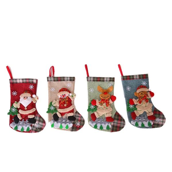 Decorações de Natal Atacado Bebê Bordado De Pelúcia Mini Meia De Natal De Malha Cinza Rosa Lona 231121