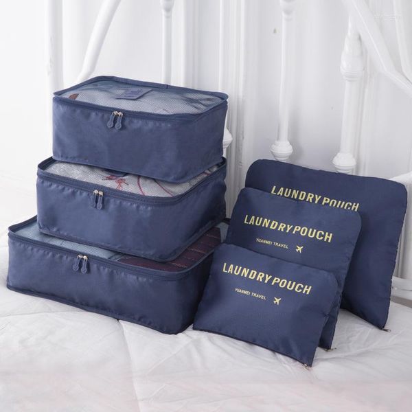 Sacos de Duffel Bolsa de armazenamento de viagens de seis peças conjunto de roupas de malha de grande capacidade Organizador de bagagem multifuncional portátil