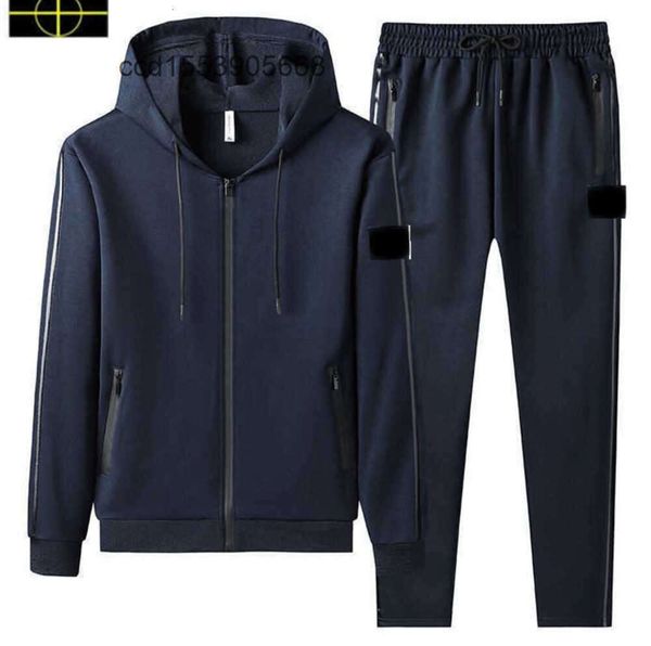 Hochwertige Frühlings- und Herbst -Herren -Tracksanzuse Stone Fashion Classic Island Jacke Solid Casual Sports Anzug ist zweiteiliger Kapuzenzipper Top2023