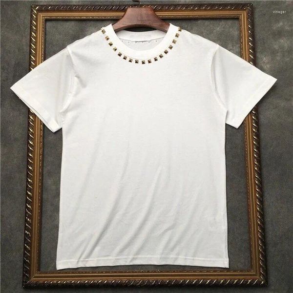 Camiseta masculina moda camisa de algodão manga curta verão harajuku hip hop rebite para homem simples casual camisetas masculinas