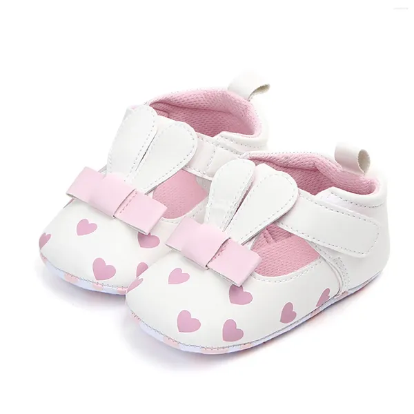 First Walkers Kleinkind-Schuhe mit 3D-Ohren, niedlicher PU-Liebesdruck, flache Schuhe für Babys, rutschfest, für den Knöchel, für Kleinkinder, Innenbereich, Größe 5, für Kinder und Jungen