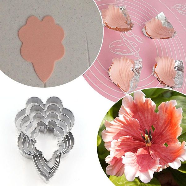 Moldes de cozimento 5pcs/conjunto Mijiang Aço inoxidável Parrot Tulip Tulip Flower Bolo Cutter Slicers Set Diy Fondant Decorating Tools Molds MX31