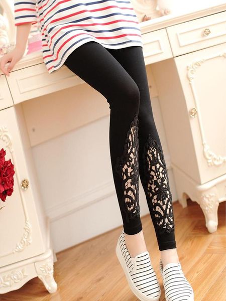 Leggings femininas ysdnchi cor sólida casual verão mulheres tricotadas pernas de perna de renda diamante fitness calça preta branca