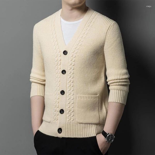 Männer Pullover Herbst Winter V-ausschnitt Solide Twist Strickjacke Pullover Mode Lässig Lose High Street Business Jacken Männliche Kleidung