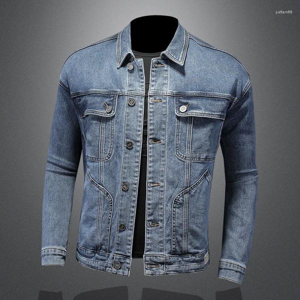Jackets masculinos Primavera e outono 2023 Jacket de jeans elásticos de estilo europeu Americano no comércio exterior