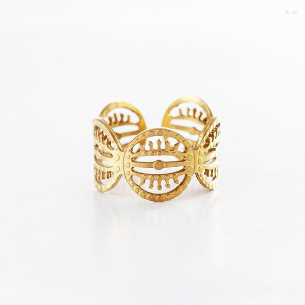 Anelli a grappolo Boho Color oro Hollow Knuckle aperto per le donne Occhi rotondi larghi Forma Anello in acciaio inossidabile Bague Femme Gioielli vintage