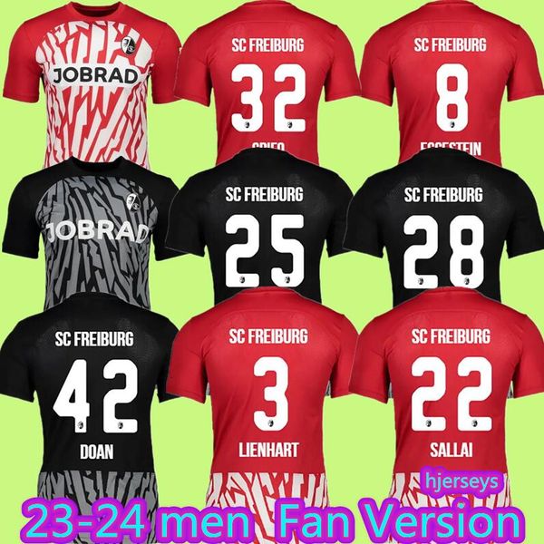 23 24 GRIFO SC Freiburg Fußballtrikots Heim Auswärts KYEREH WEISSHAUPT GREGORITSCH KEITEL EGGESTEIN 2023 2024 GINTER HOLER KUBLER FAN VERSION Herren Fußballtrikot oben