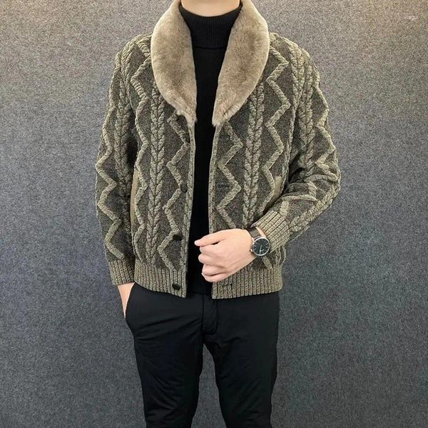 Suéter masculino outono inverno masculino oversized malha cardigan casaco grosso quente manga longa faux fur homens roupas slim jaqueta moda europeia