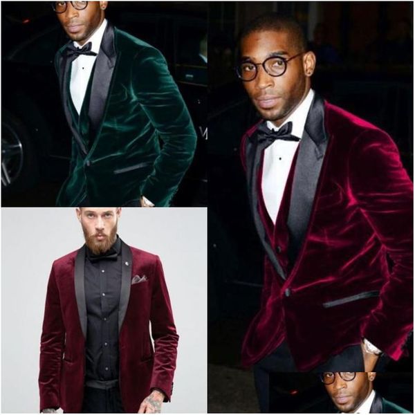 Hochzeits-Smoking Bury Green Veet Maroon Slim Fit Blazer Formelle Trauzeugenanzüge Schwarzer Schalkragen Outfits Bräutigam für Männer Drop Delivery Dh4Co