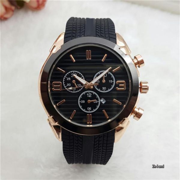 Relogio masculino Marca mass relógios automáticos Data de 45 mm Big Watch Men Gold Wrist Watch Case Silicone Strap Clock2844
