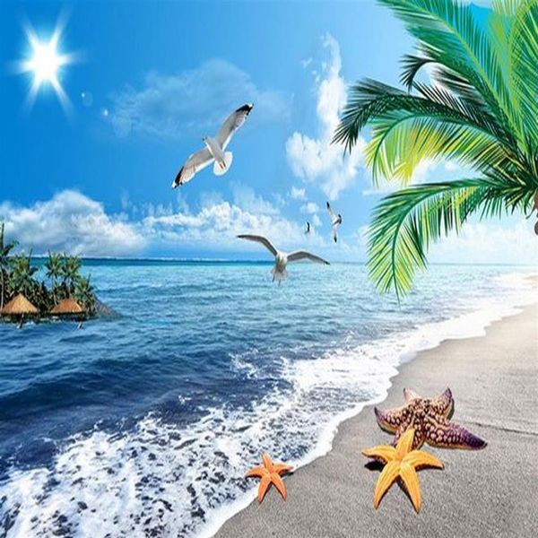 Pintura moderna de piso 3d Seascape Beach Pintura MURAL-3D PVC PAPEL DE WALLAPELA AUTO-ADESIDO DOPALMENTE-3D227D