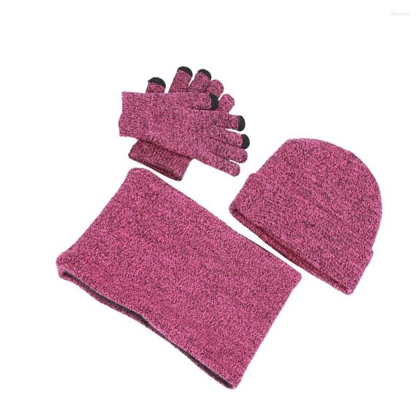 Baskenmütze, warmer Schal, Mütze, Mütze und Handschuhe, einfach gestrickt, Wollhandschuh für Damen und Herren (lila)