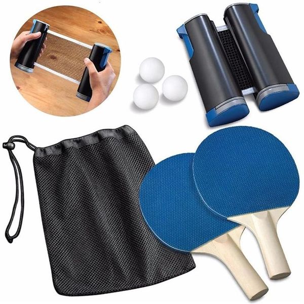 Conjunto de tênis de mesa retrátil portátil 190cm mesa plástico forte malha net kit rack substituir kit raquetes ping pong jogando 4 t19231k